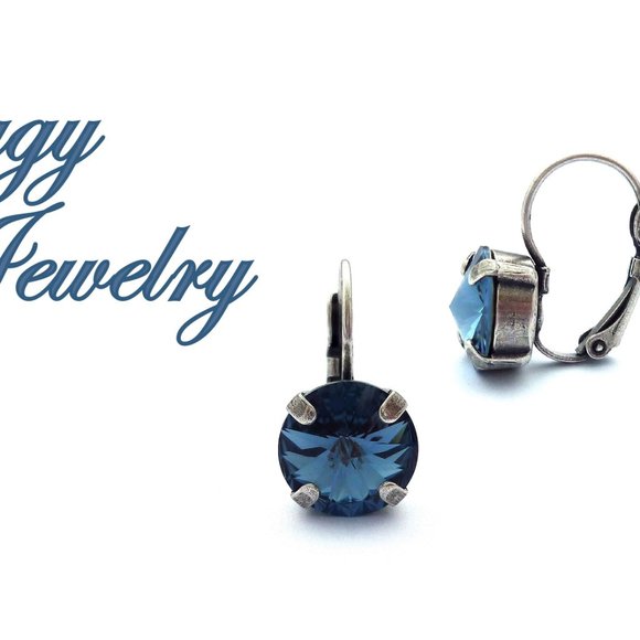 Swarovski Crystal Denim Blue Rivoli Drop Earrings - Picture 3 of 9